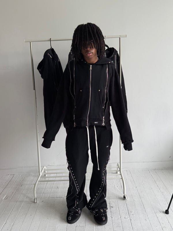 STUDDED 3X ZIP UP HOODIE
