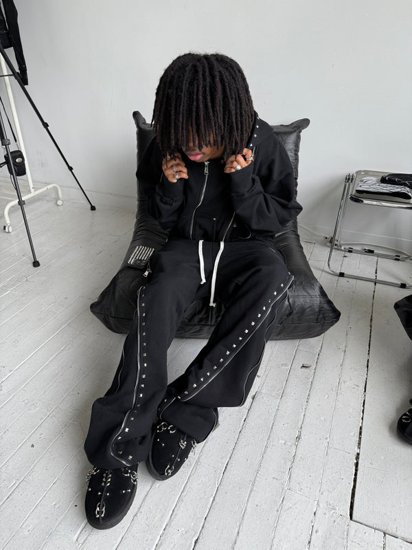 STUDDED 3X ZIP FLARED SWEATS