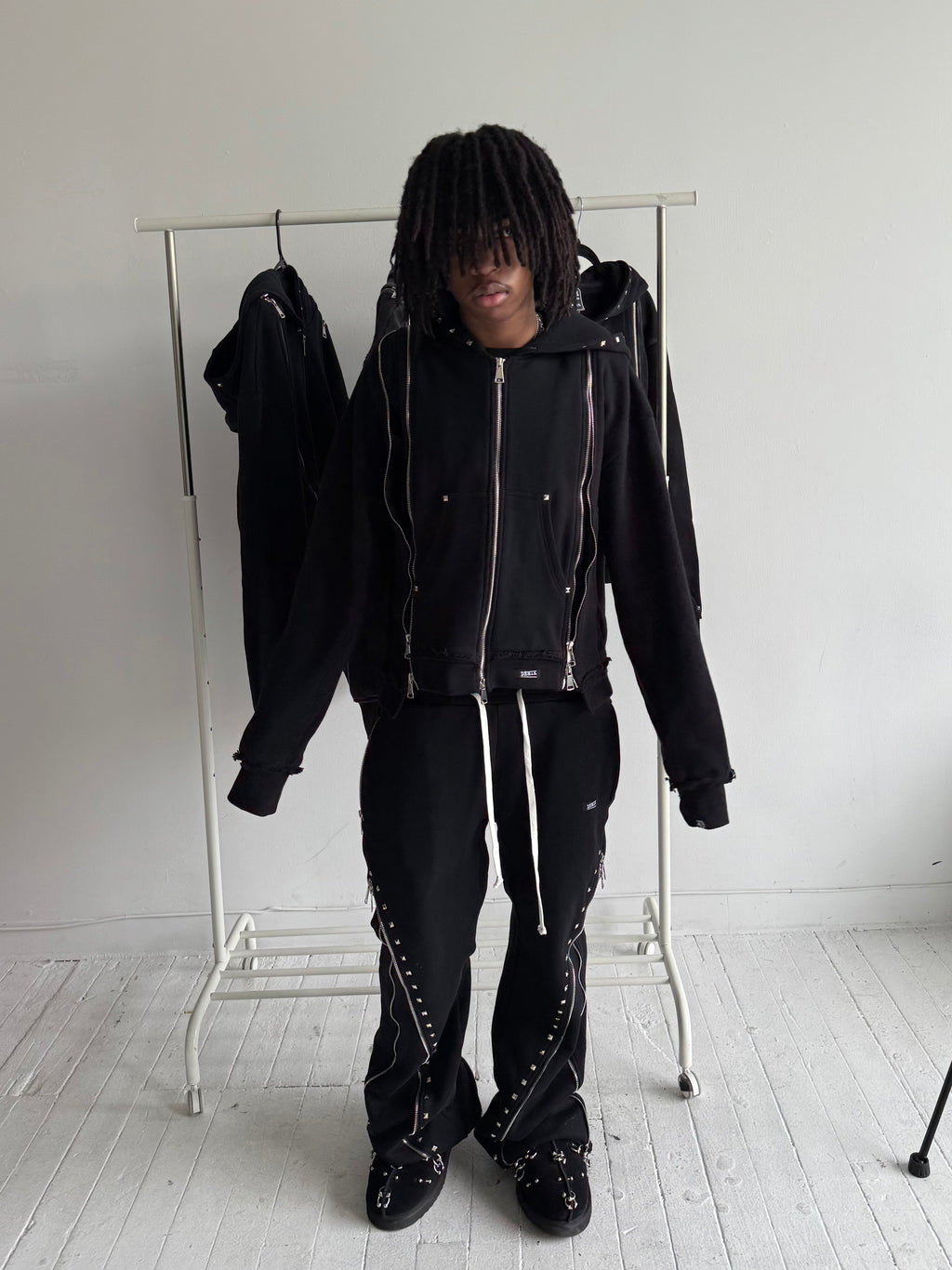 STUDDED 3X ZIP UP HOODIE
