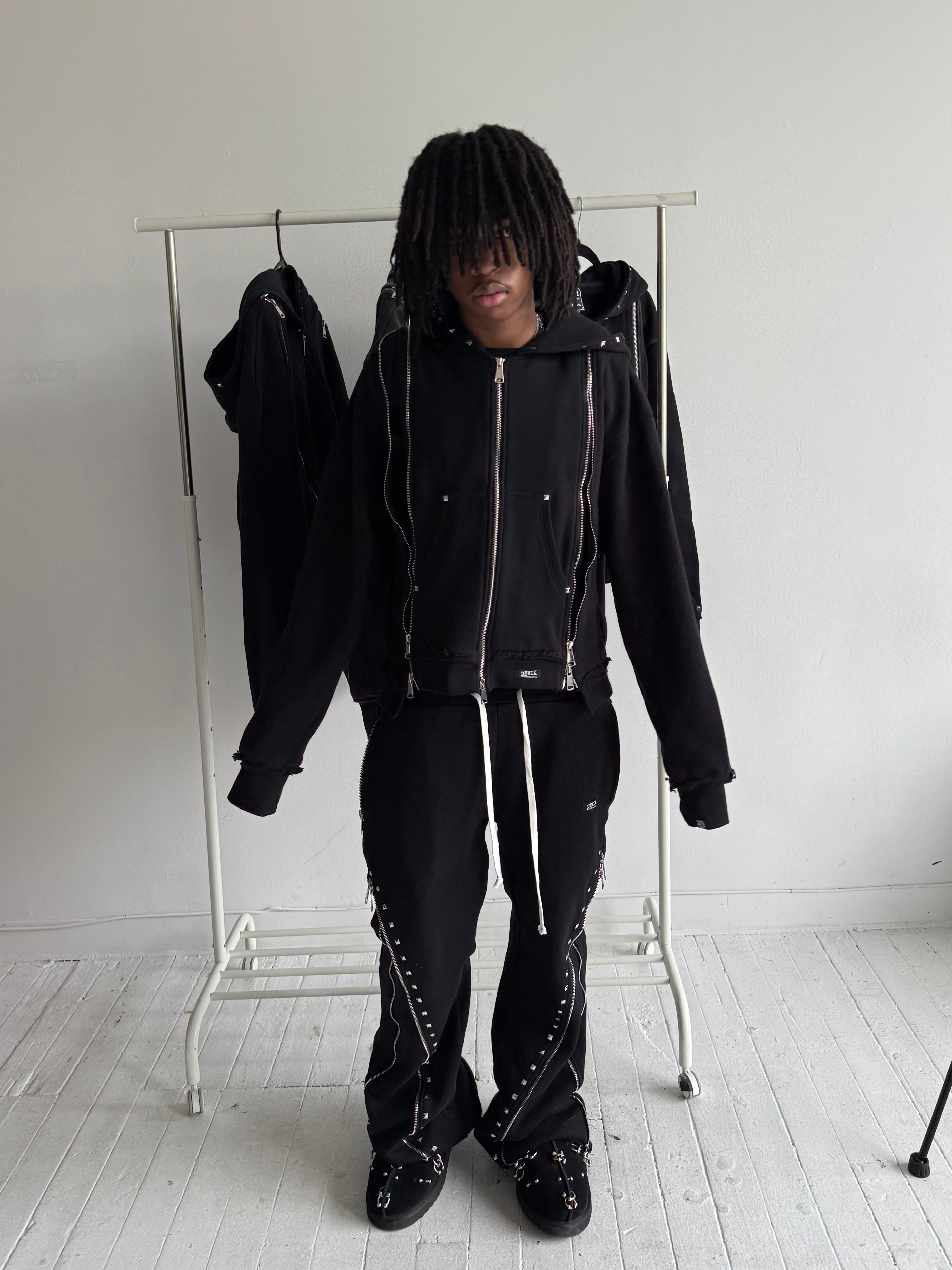 STUDDED 3X ZIP UP HOODIE
