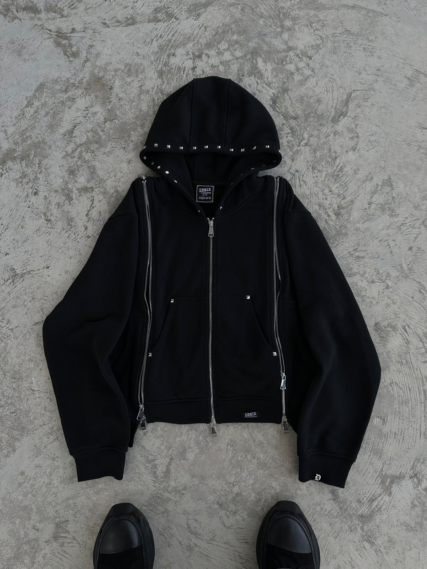 STUDDED 3X ZIP UP HOODIE