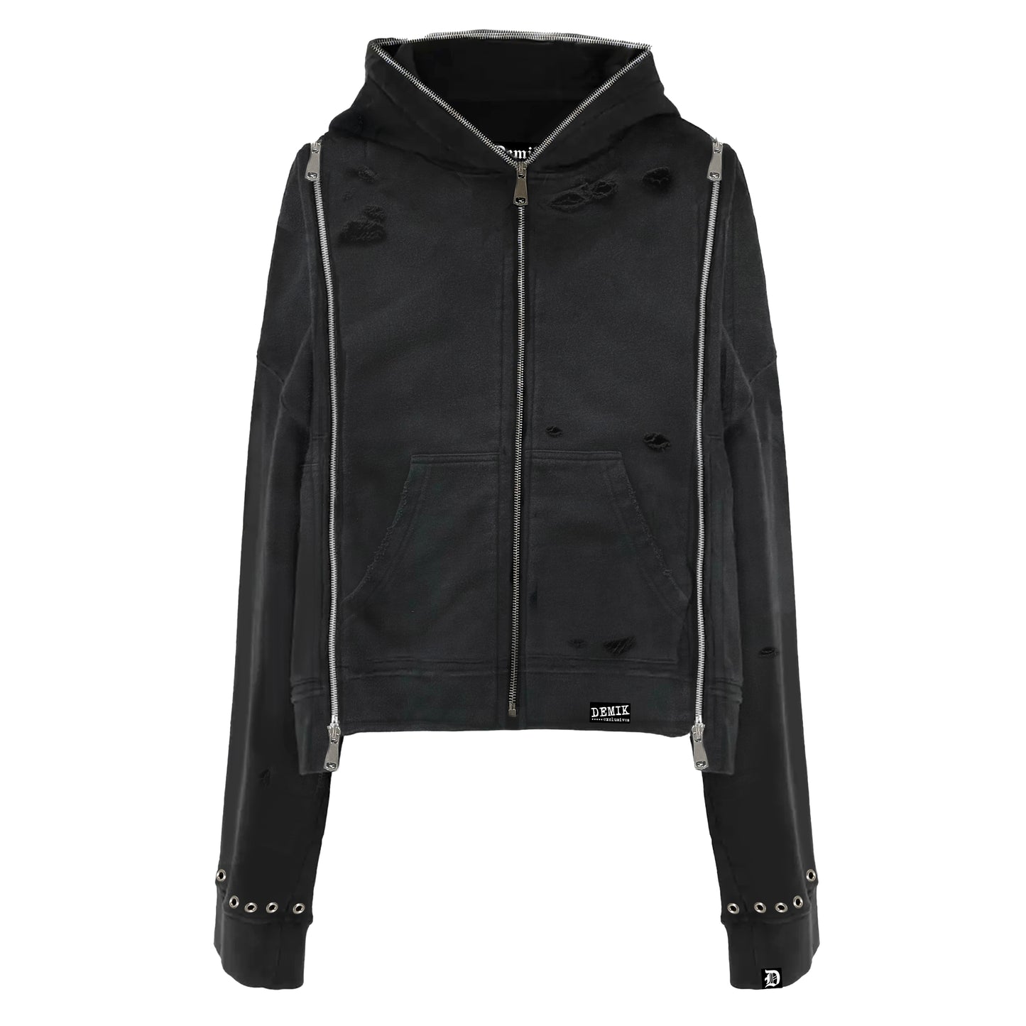 DISTRESSED 3X ZIP UP HOODIE